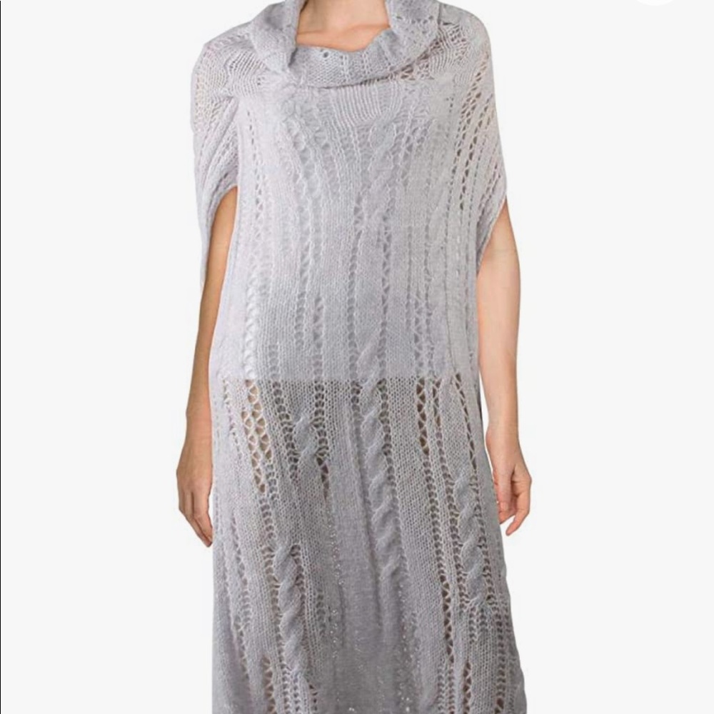 Free People Pirouette Tunic Sugar Cloud Combo Open Knit Cowl Neck New with Tag